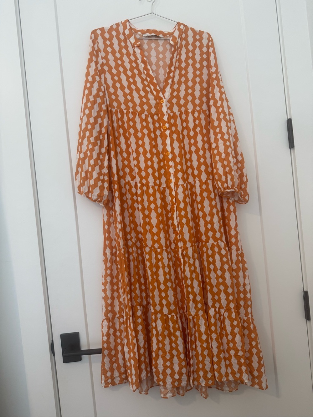 Zara Orange and Cream Geometric Maxi Dress